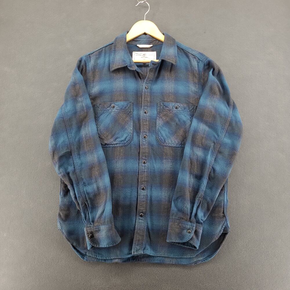 Rogue Territory RGT Blue Plaid Flannel Work Shirt Snap Button Mens XL Made in US